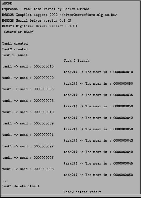 \fbox{\begin{minipage}{11,5cm}
\begin{footnotesize}
\texttt{ABCDE\\
Expresso : ...
... itself\\
\hspace*{5cm} Task2 delete itself
}
\end{footnotesize}\end{minipage}}